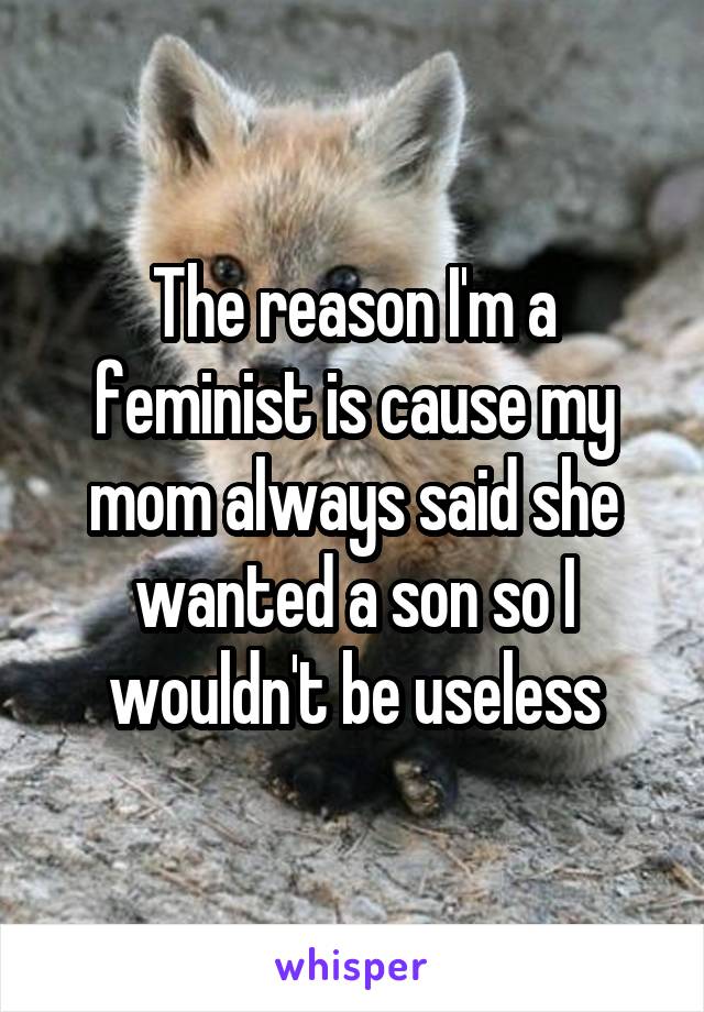 The reason I'm a feminist is cause my mom always said she wanted a son so I wouldn't be useless