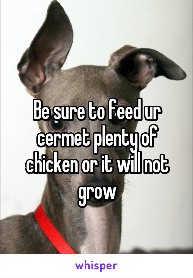  
Be sure to feed ur cermet plenty of chicken or it will not grow