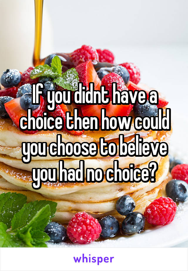 If you didnt have a choice then how could you choose to believe you had no choice?