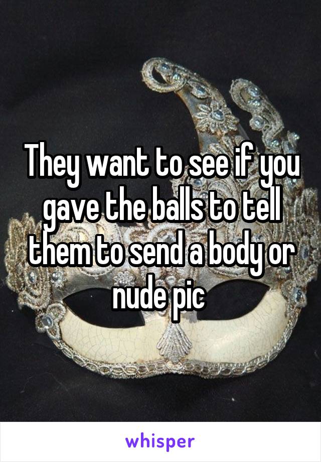 They want to see if you gave the balls to tell them to send a body or nude pic 