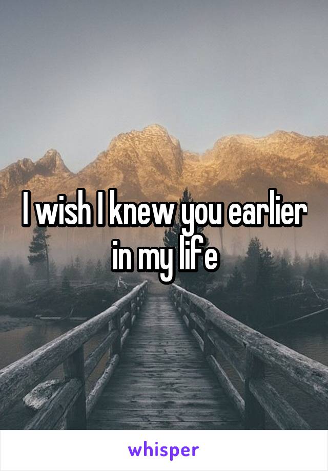 I wish I knew you earlier in my life