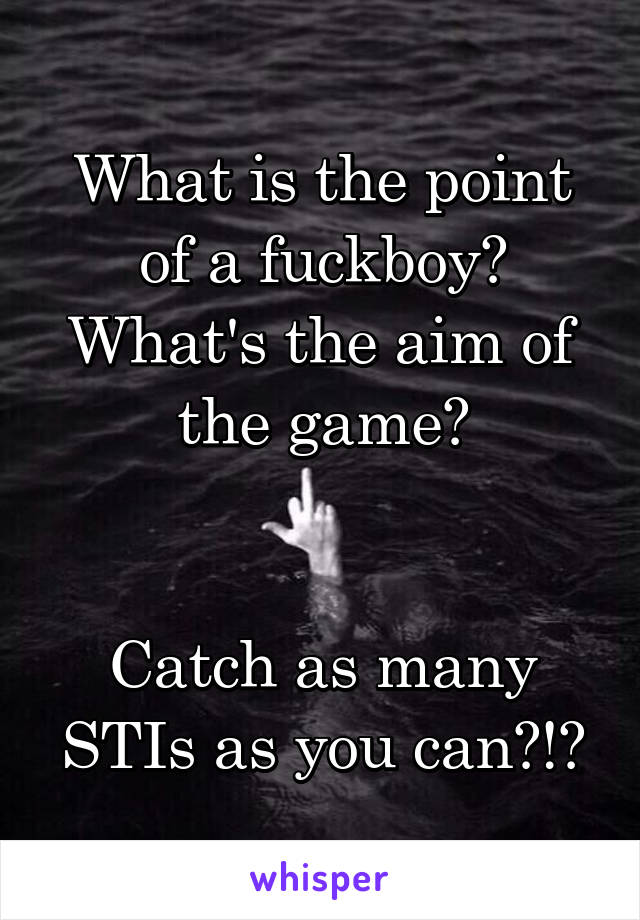 What is the point of a fuckboy? What's the aim of the game?


Catch as many STIs as you can?!?
