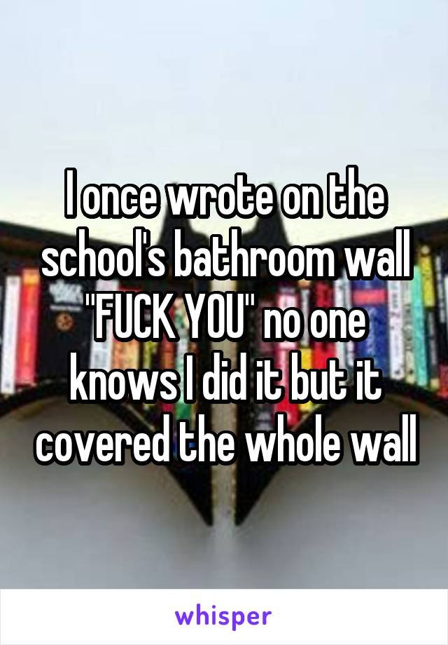 I once wrote on the school's bathroom wall "FUCK YOU" no one knows I did it but it covered the whole wall