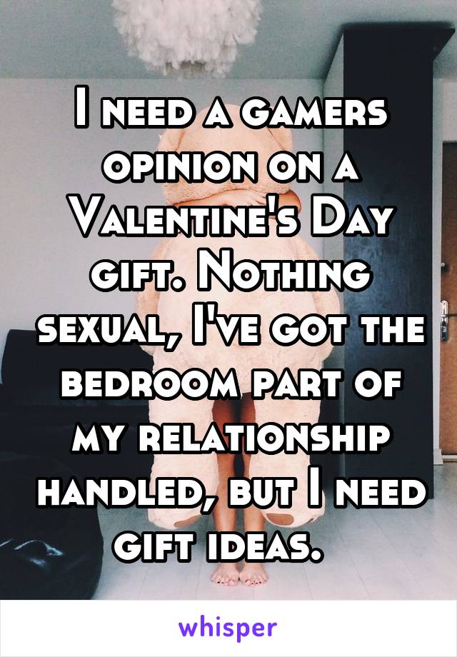 I need a gamers opinion on a Valentine's Day gift. Nothing sexual, I've got the bedroom part of my relationship handled, but I need gift ideas.  
