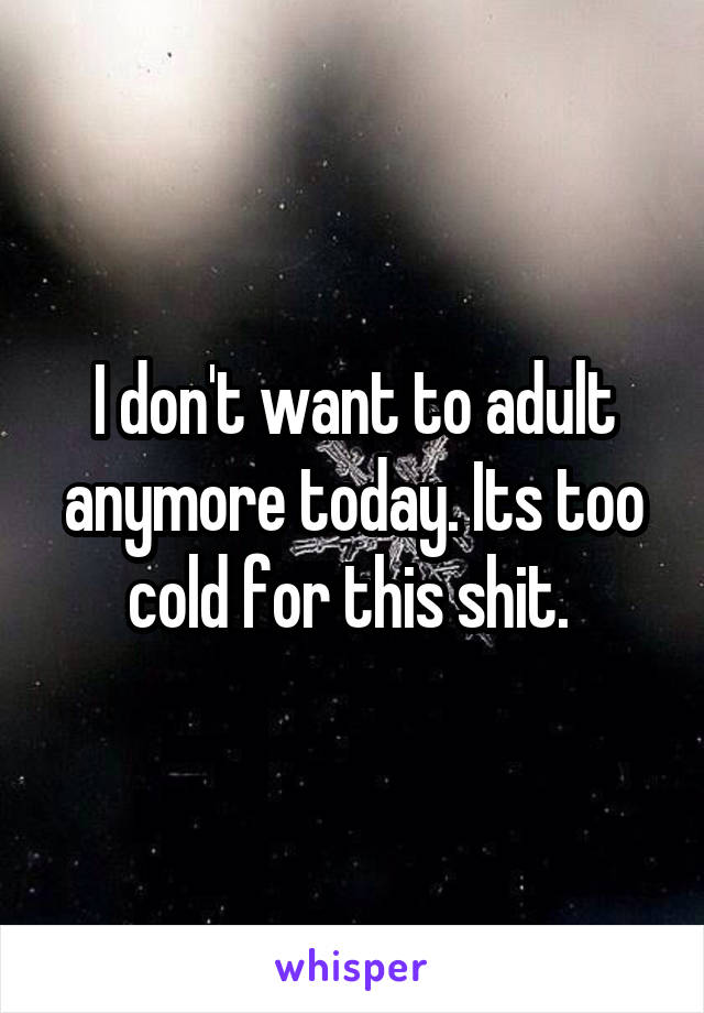 I don't want to adult anymore today. Its too cold for this shit. 