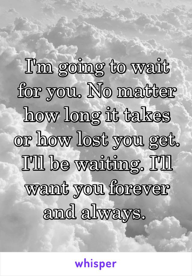 I'm going to wait for you. No matter how long it takes or how lost you get. I'll be waiting. I'll want you forever and always. 
