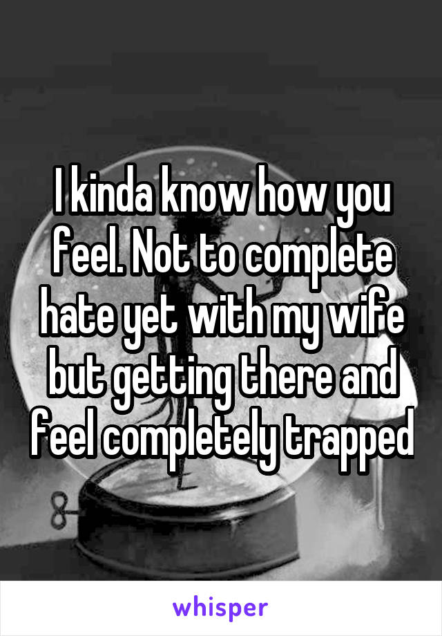 I kinda know how you feel. Not to complete hate yet with my wife but getting there and feel completely trapped