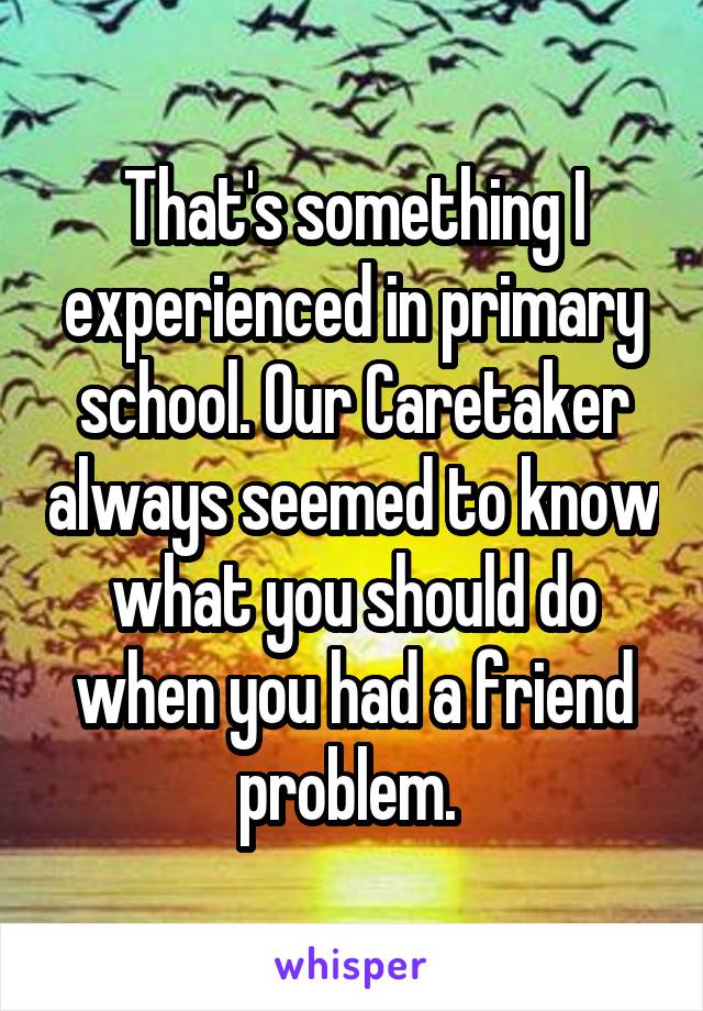 That's something I experienced in primary school. Our Caretaker always seemed to know what you should do when you had a friend problem. 