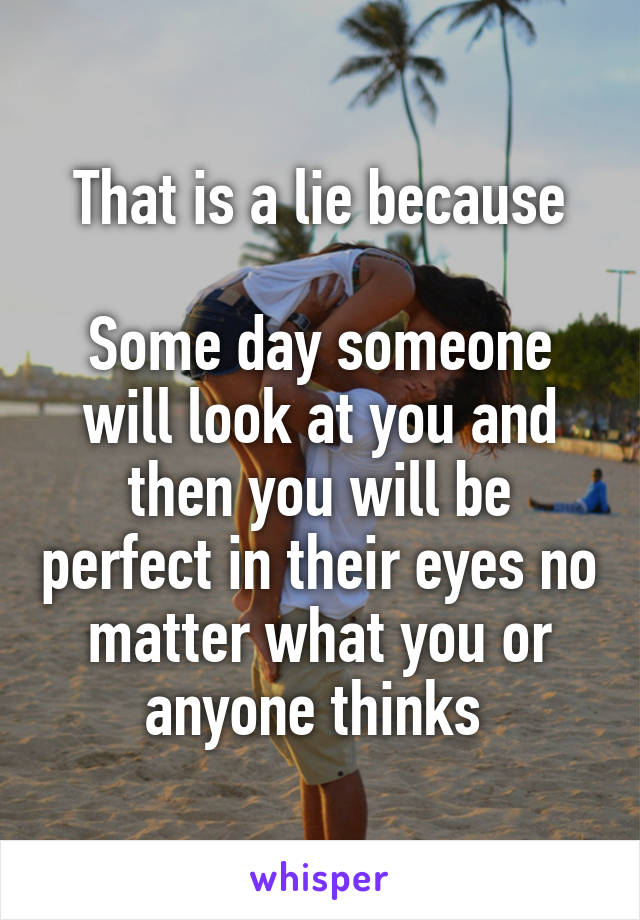  That is a lie because 

Some day someone will look at you and then you will be perfect in their eyes no matter what you or anyone thinks 