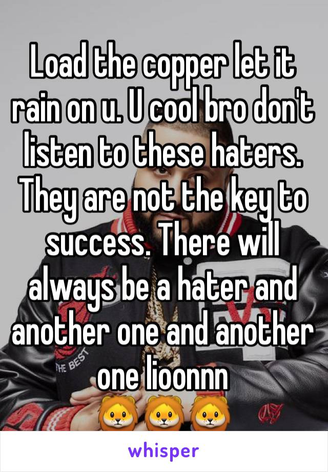 Load the copper let it rain on u. U cool bro don't listen to these haters. They are not the key to success. There will always be a hater and another one and another one lioonnn
🦁🦁🦁