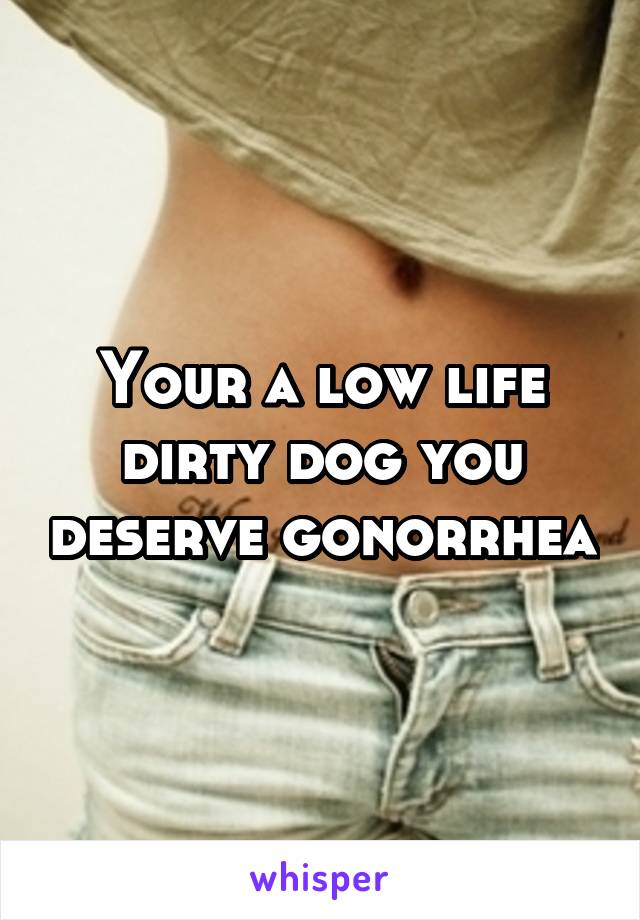 Your a low life dirty dog you deserve gonorrhea