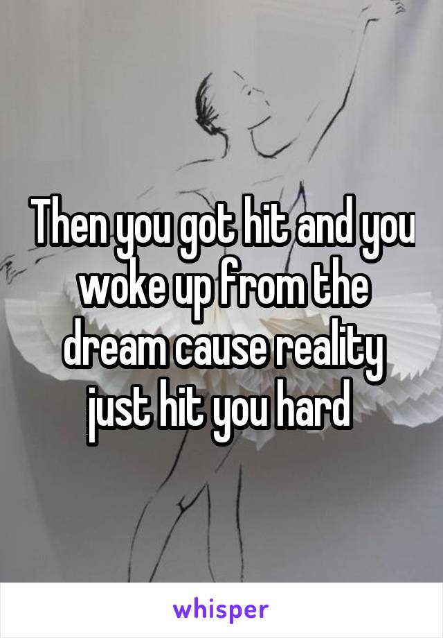 Then you got hit and you woke up from the dream cause reality just hit you hard 