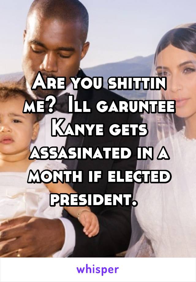 Are you shittin me?  Ill garuntee Kanye gets assasinated in a month if elected president.  