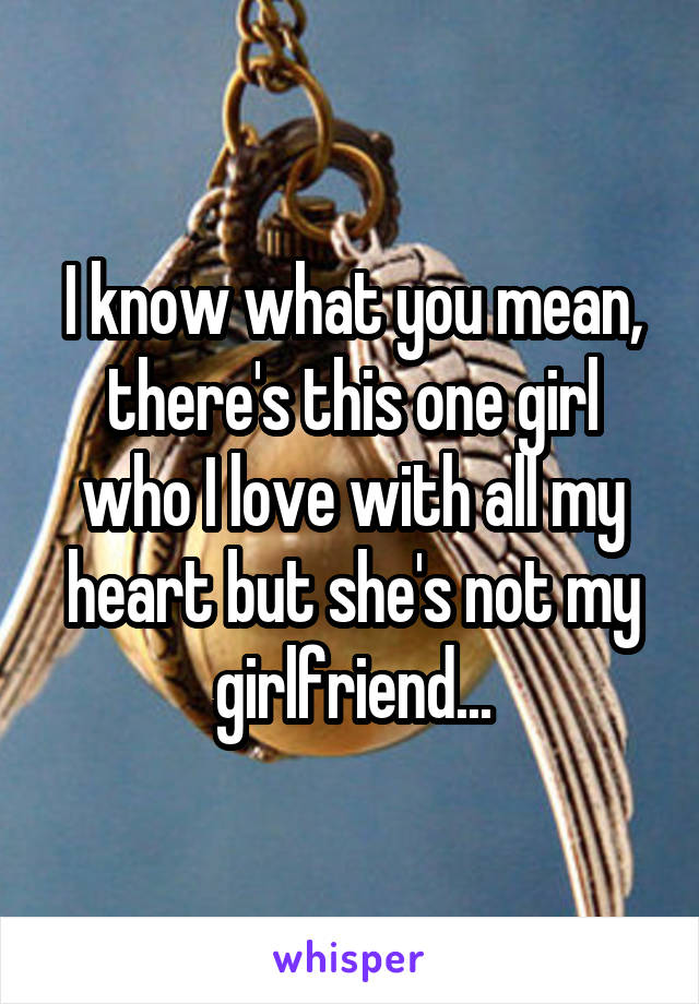 I know what you mean, there's this one girl who I love with all my heart but she's not my girlfriend...