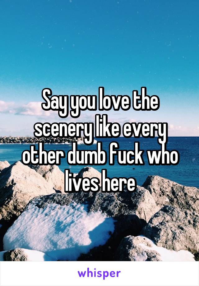 Say you love the scenery like every other dumb fuck who lives here