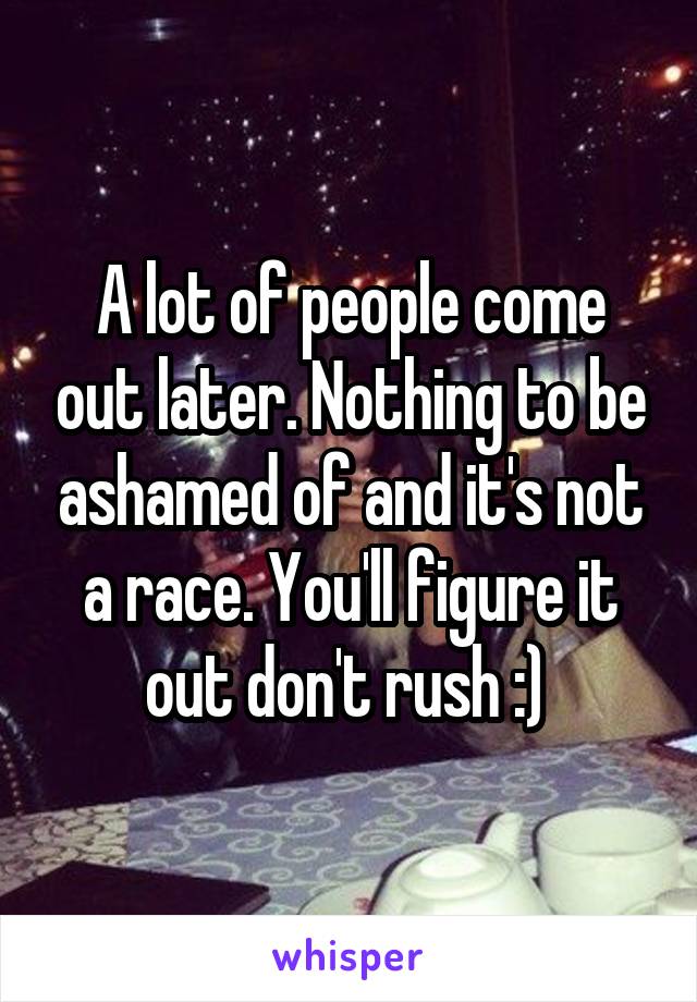 A lot of people come out later. Nothing to be ashamed of and it's not a race. You'll figure it out don't rush :) 