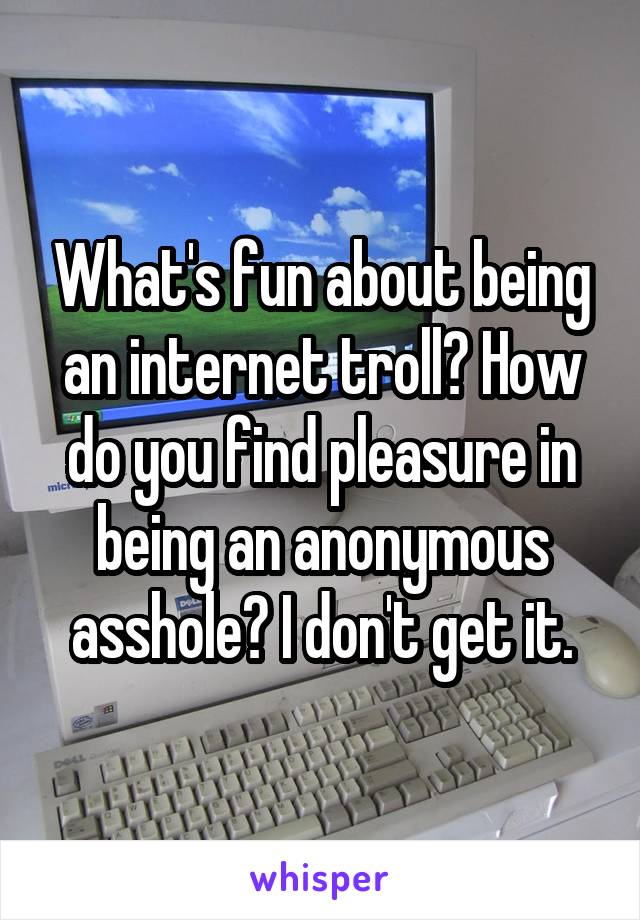 What's fun about being an internet troll? How do you find pleasure in being an anonymous asshole? I don't get it.