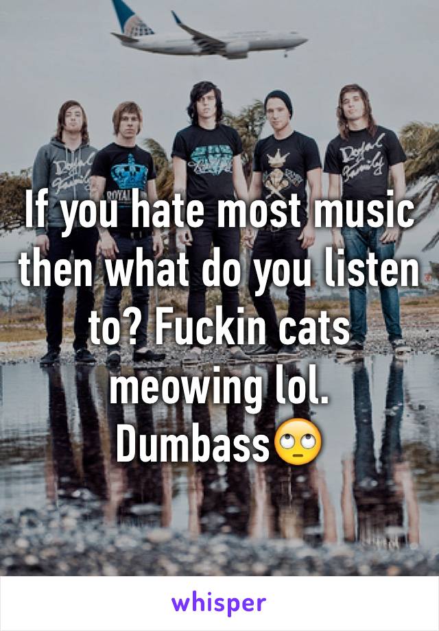 If you hate most music then what do you listen to? Fuckin cats meowing lol. Dumbass🙄