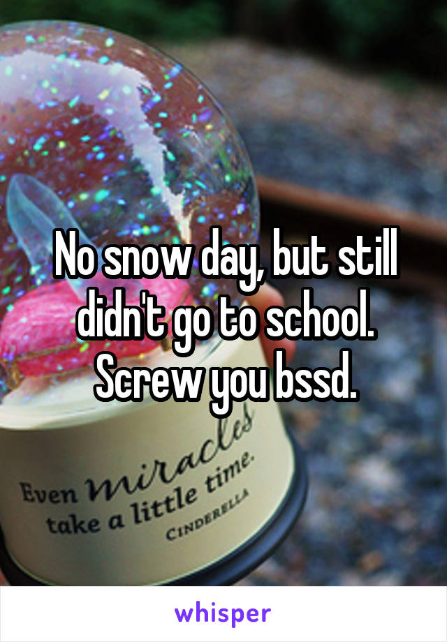 No snow day, but still didn't go to school. Screw you bssd.