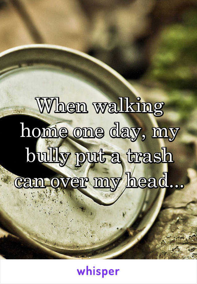 When walking home one day, my bully put a trash can over my head...