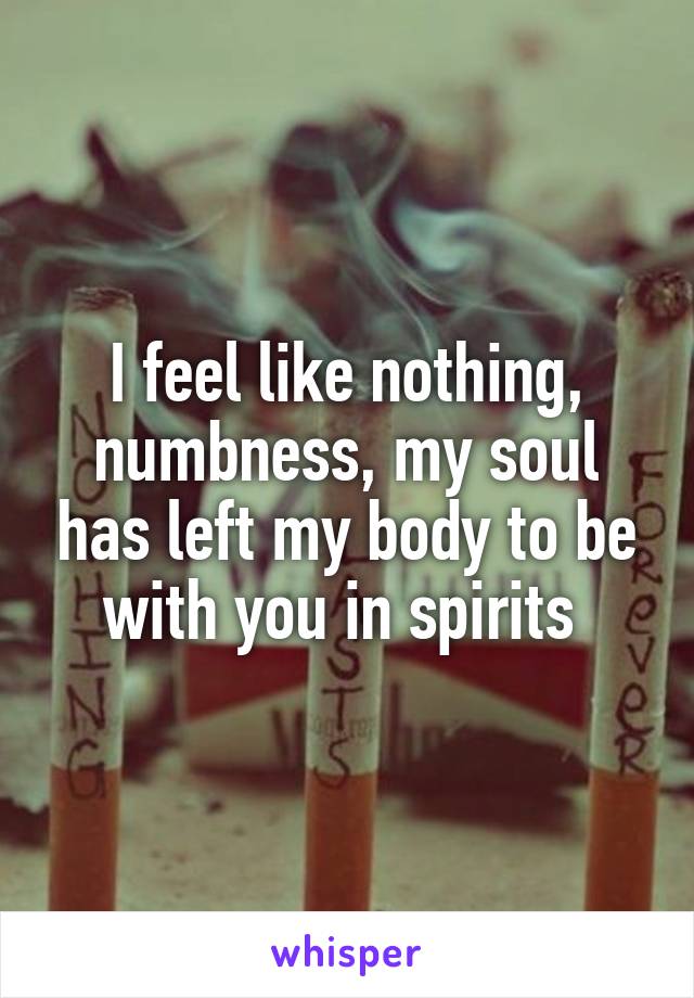 I feel like nothing, numbness, my soul has left my body to be with you in spirits 