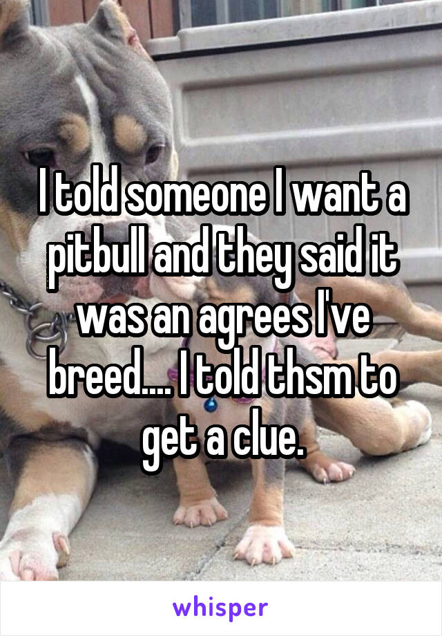 I told someone I want a pitbull and they said it was an agrees I've breed.... I told thsm to get a clue.