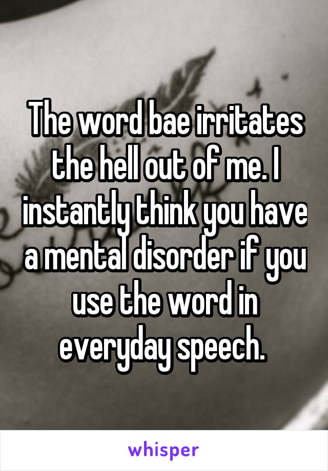 The word bae irritates the hell out of me. I instantly think you have a mental disorder if you use the word in everyday speech. 