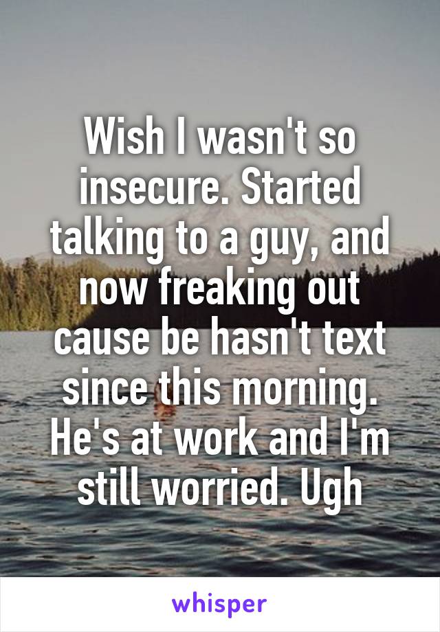 Wish I wasn't so insecure. Started talking to a guy, and now freaking out cause be hasn't text since this morning. He's at work and I'm still worried. Ugh