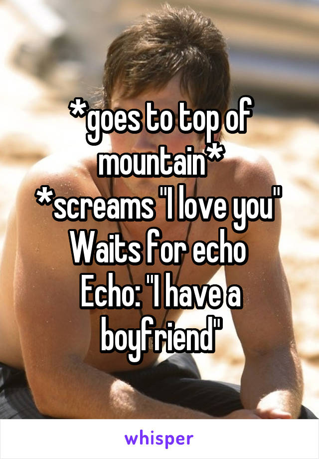 *goes to top of mountain*
*screams "I love you" 
Waits for echo 
Echo: "I have a boyfriend"