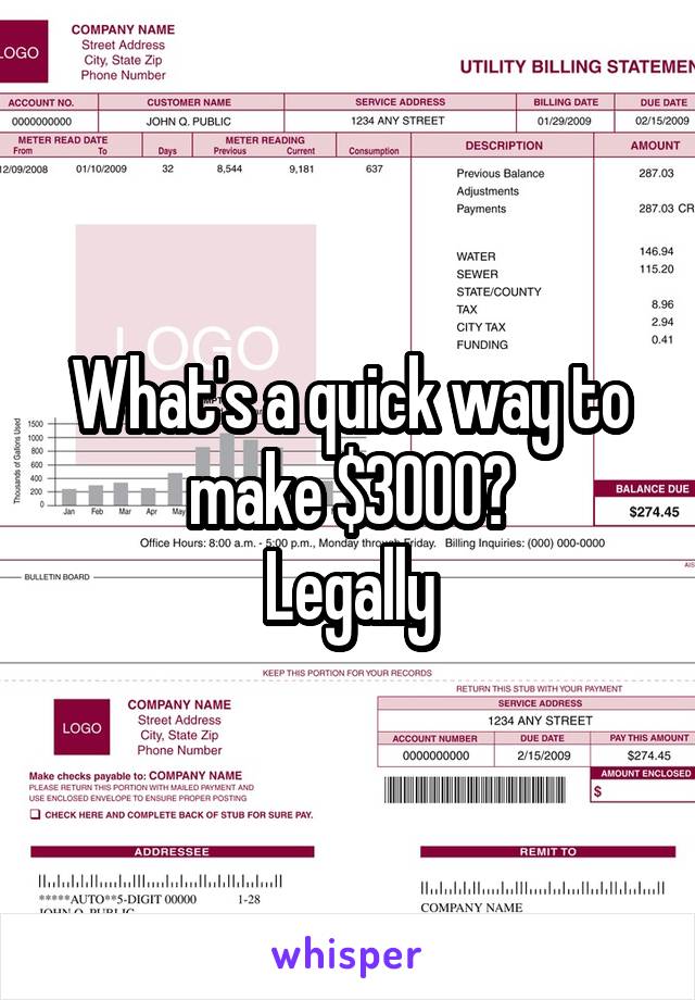 What's a quick way to make $3000?
Legally