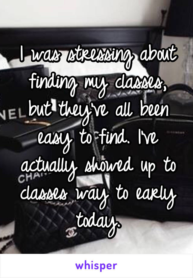 I was stressing about finding my classes, but they've all been easy to find. I've actually showed up to classes way to early today.