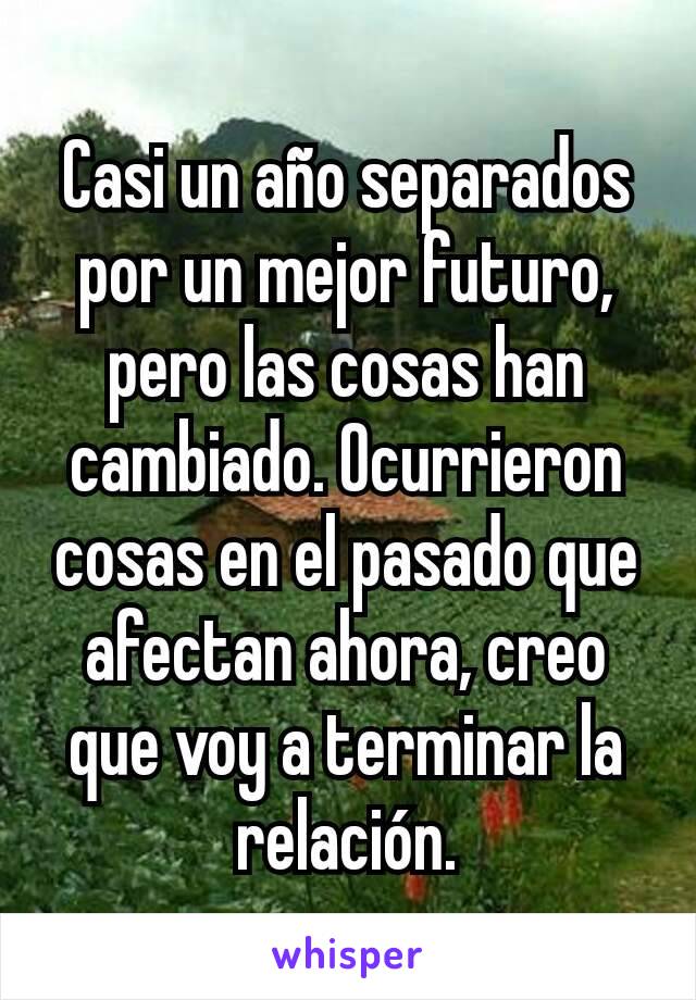 Casi un año separados por un mejor futuro, pero las cosas han cambiado. Ocurrieron cosas en el pasado que afectan ahora, creo que voy a terminar la relación.