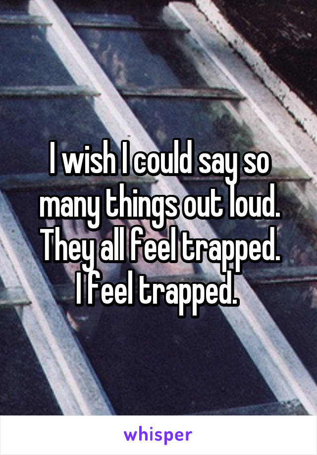 I wish I could say so many things out loud. They all feel trapped.
I feel trapped. 