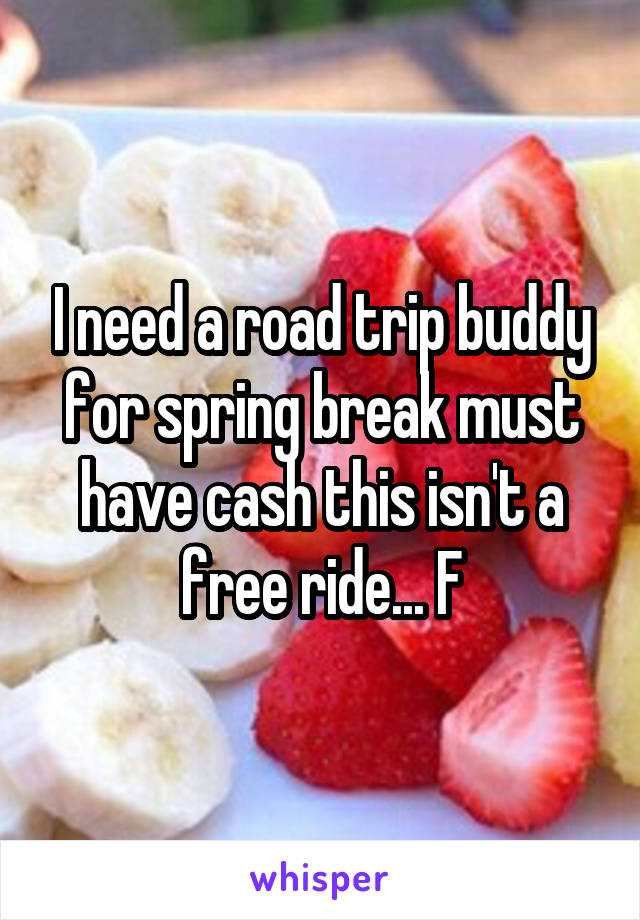 I need a road trip buddy for spring break must have cash this isn't a free ride... F