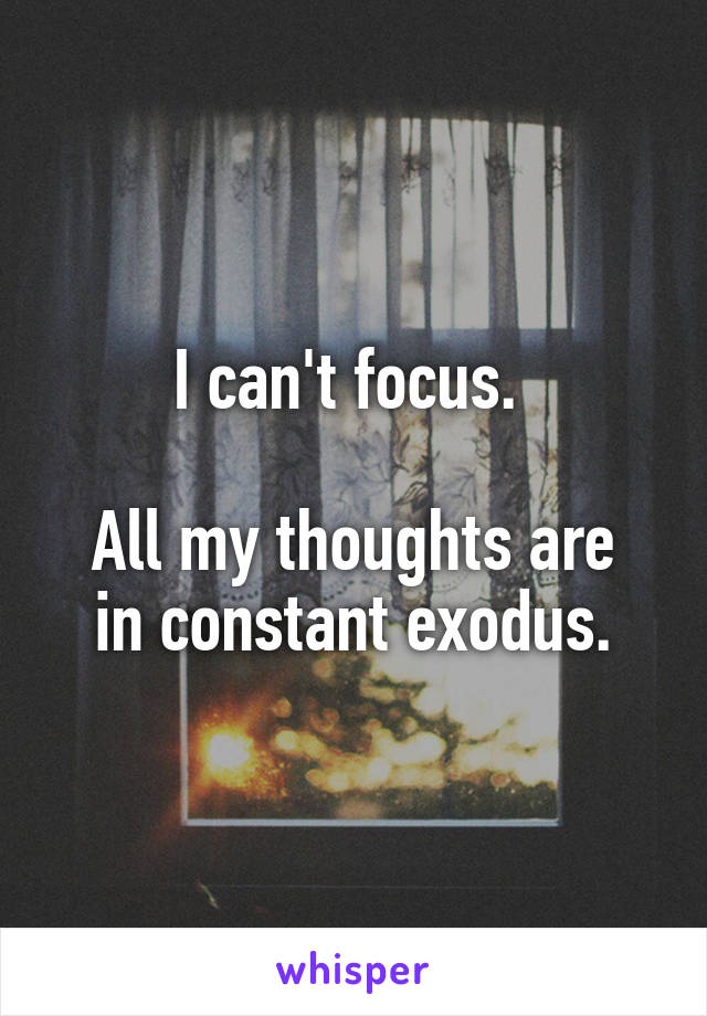 I can't focus. 

All my thoughts are in constant exodus.