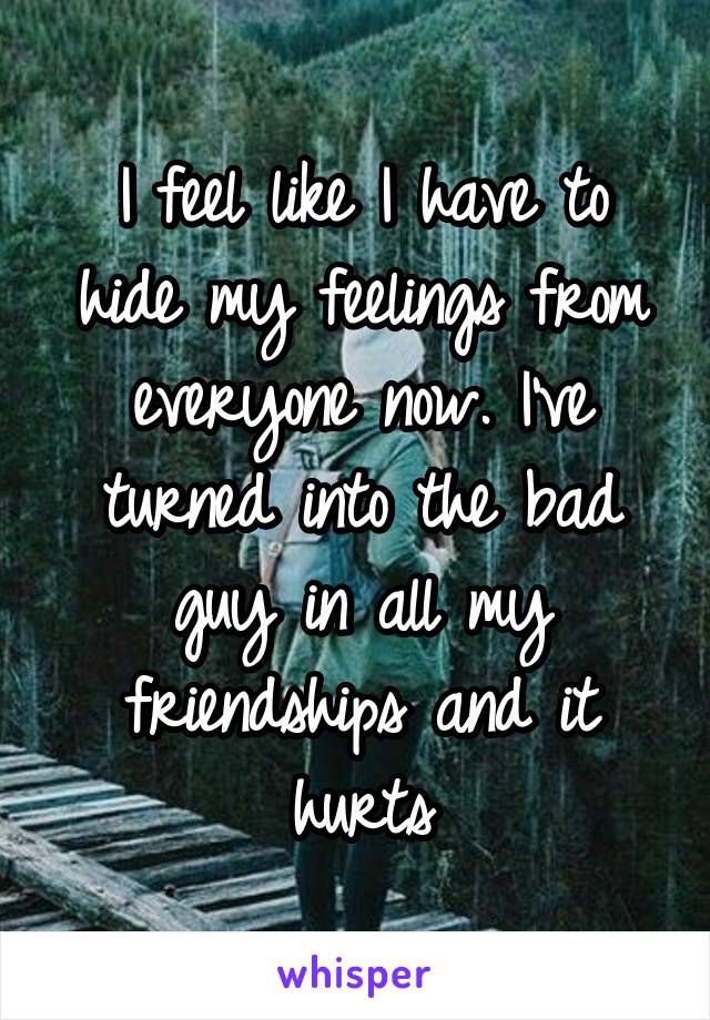 I feel like I have to hide my feelings from everyone now. I've turned into the bad guy in all my friendships and it hurts