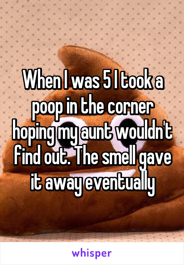 When I was 5 I took a poop in the corner hoping my aunt wouldn't find out. The smell gave it away eventually