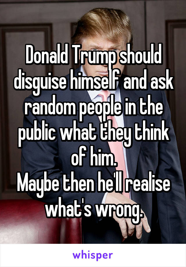 Donald Trump should disguise himself and ask random people in the public what they think of him.
Maybe then he'll realise what's wrong.