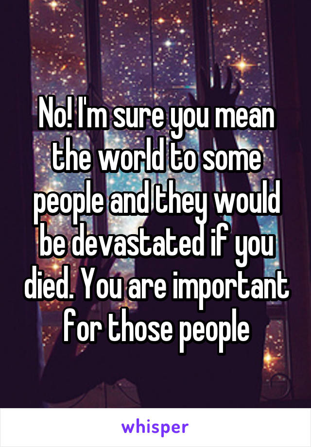 No! I'm sure you mean the world to some people and they would be devastated if you died. You are important for those people