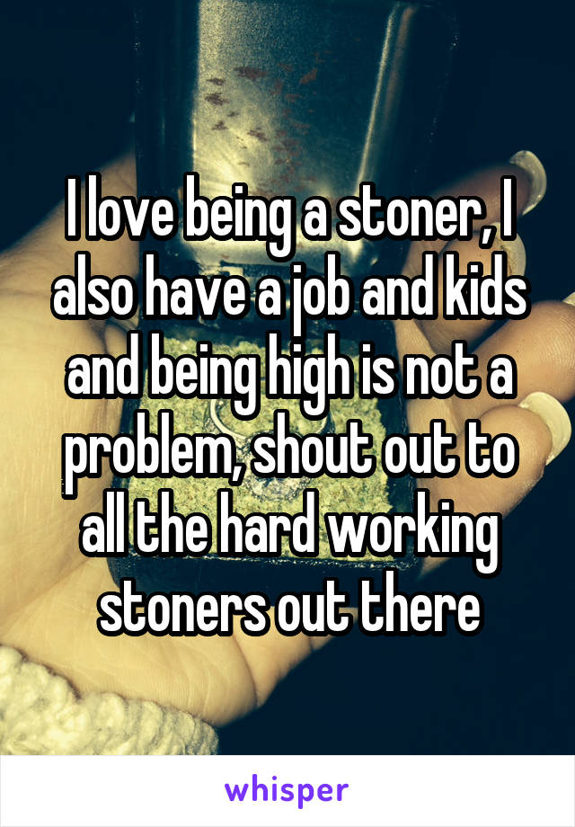 I love being a stoner, I also have a job and kids and being high is not a problem, shout out to all the hard working stoners out there