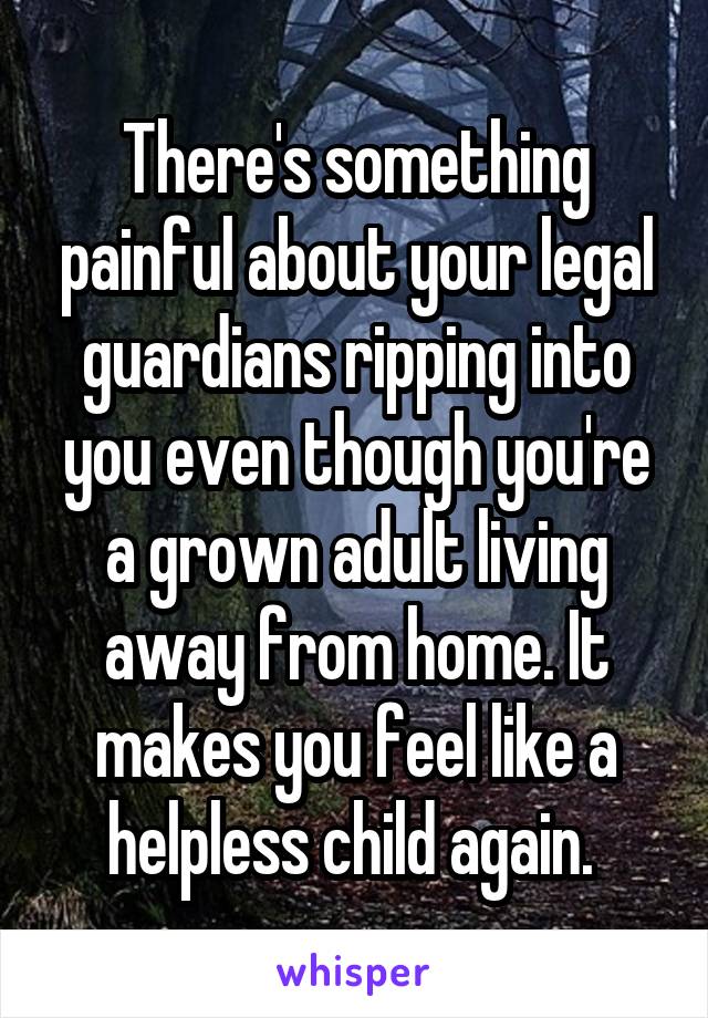 There's something painful about your legal guardians ripping into you even though you're a grown adult living away from home. It makes you feel like a helpless child again. 