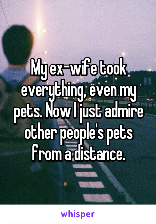 My ex-wife took everything, even my pets. Now I just admire other people's pets from a distance.