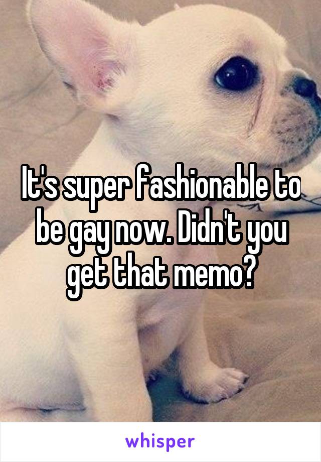 It's super fashionable to be gay now. Didn't you get that memo?