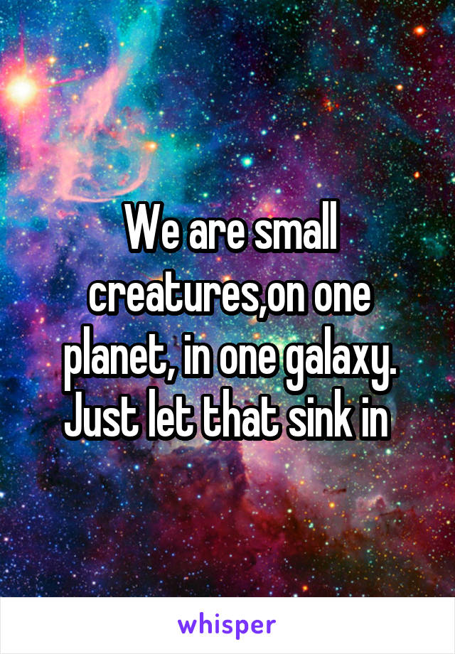 We are small creatures,on one planet, in one galaxy. Just let that sink in 