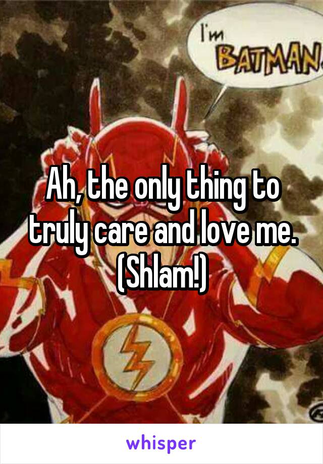 Ah, the only thing to truly care and love me.
(Shlam!)