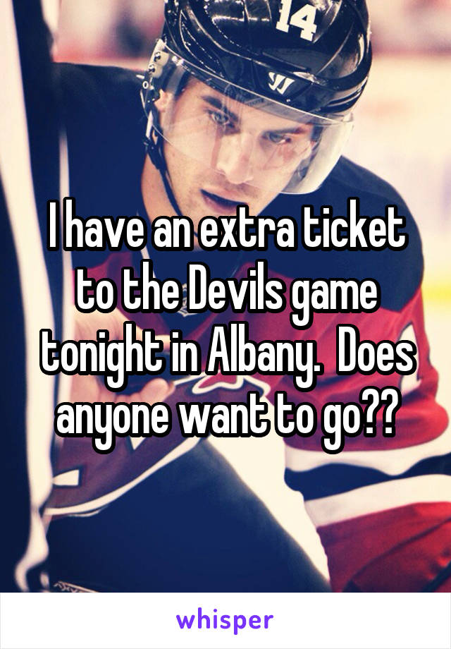 I have an extra ticket to the Devils game tonight in Albany.  Does anyone want to go??