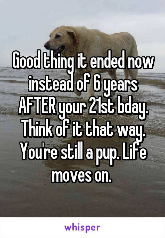 Good thing it ended now instead of 6 years AFTER your 21st bday. Think of it that way. You're still a pup. Life moves on. 