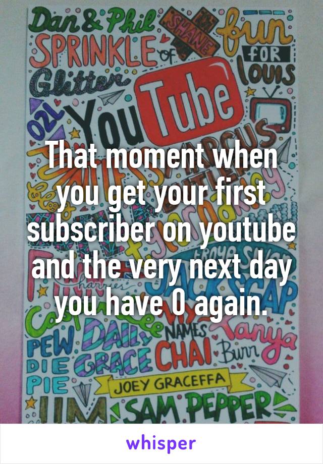 That moment when you get your first subscriber on youtube and the very next day you have 0 again.