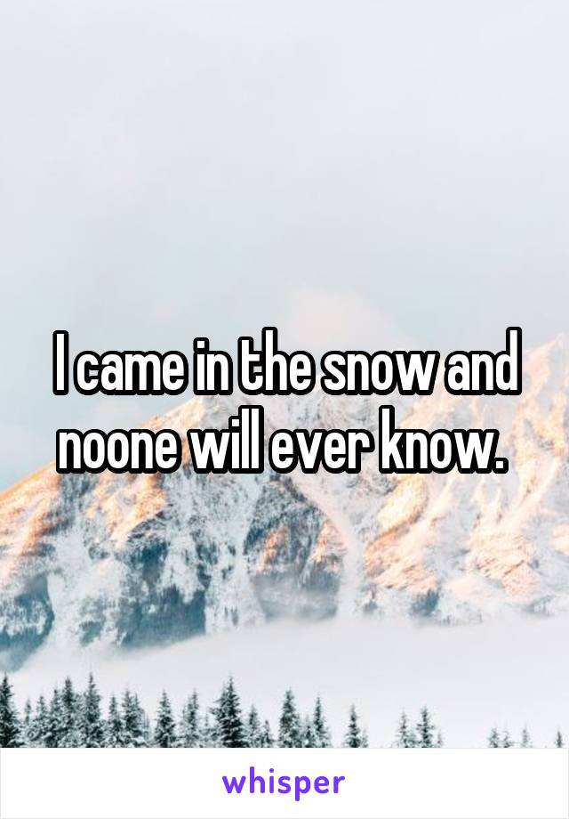 I came in the snow and noone will ever know. 