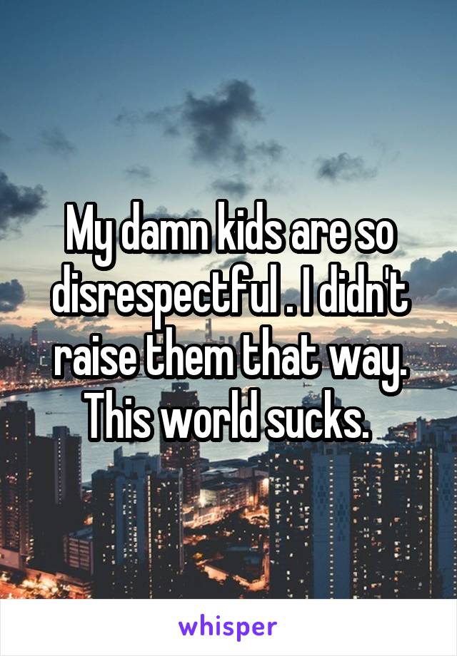 My damn kids are so disrespectful . I didn't raise them that way. This world sucks. 